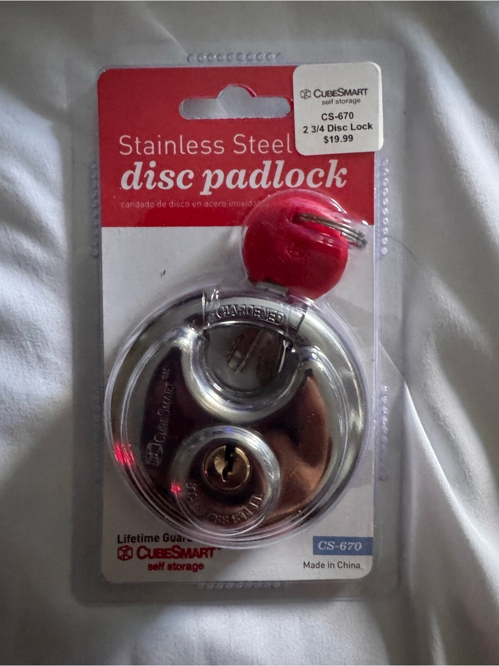 Stainless Steel Disc Padlock with Red Key Cover - CS-670